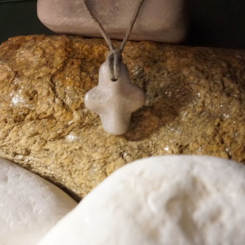 Collectible Cycladic marble and stone cross pendant, hand-carved