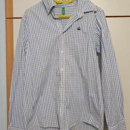 Benetton checked shirt used for 10-year-old boy white and blue