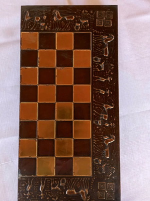 Backgammon used with carved details 38x20cm, one piece missing