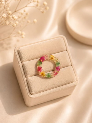 Handmade Resin Ring "Rainbow Garden" with Real Dried Flowers
