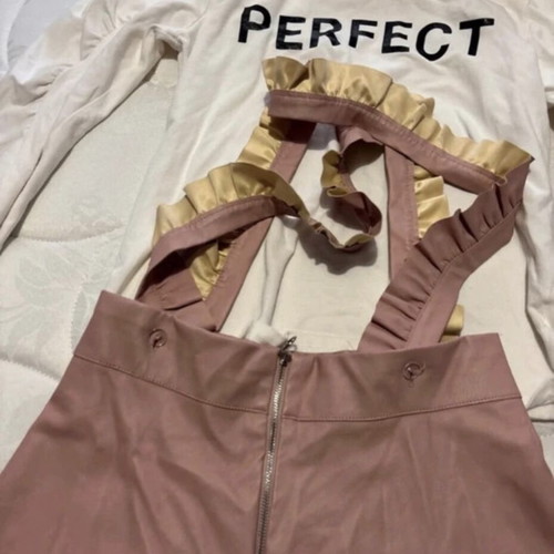 Girls' set for 14 years like new, pink salopette and white blouse