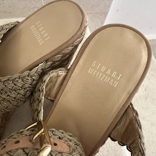 Stuart Weitzman Πέδιλα Πλατφόρμες Khaki Crochet Alex με δέσιμο στον αστράγαλο σαν καινούργιο