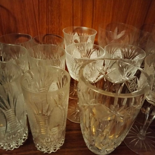 Crystal vase and glasses with intricate carving like new