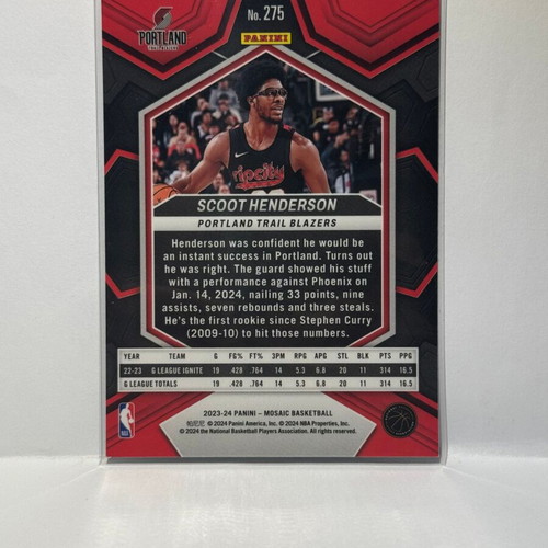 Panini Mosaic Scoot Henderson 2023-24 City Edition rookie card new