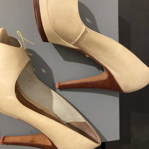 Schutz leather peep toe pumps used, beige, size 38
