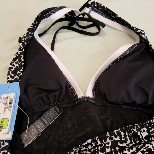 Women's one-piece swimsuit with skirt M&S new, size UK12, black and white