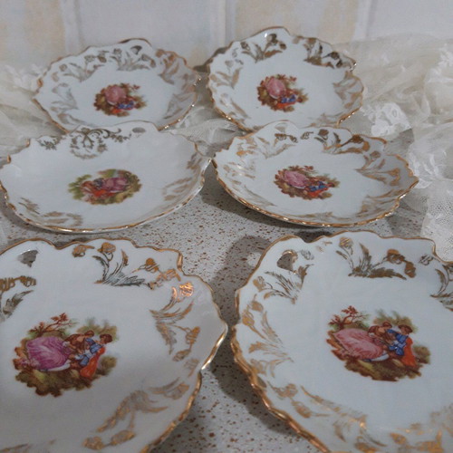 Vintage dessert plates used, set of 6, 10 cm diameter
