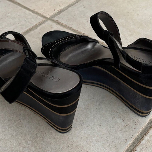 Cafe Noir platform shoes size 40 used, black suede, wooden platform
