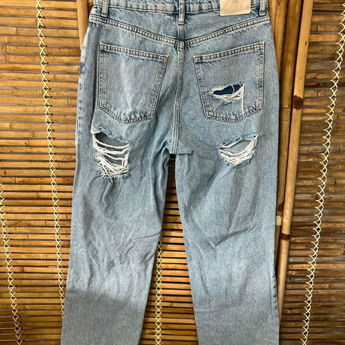 Zara light wash distressed straight leg jeans, size 36