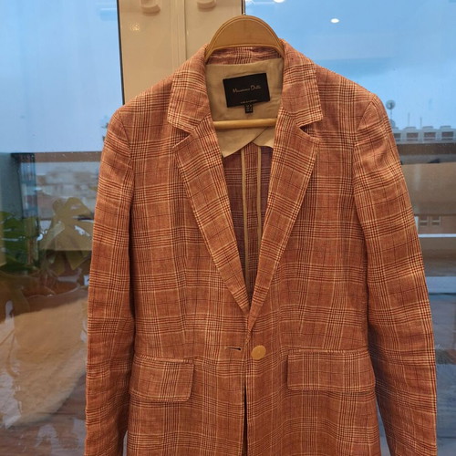 Massimo Dutti pink check linen jacket like new, size S