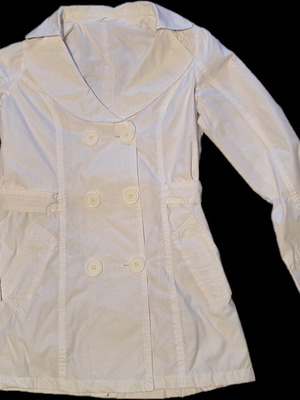 White caban coat used with small hole on collar