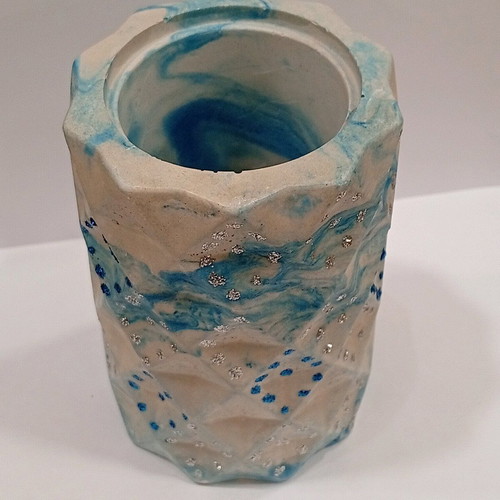 Porcelain toothbrush holder new with silver and blue glitter