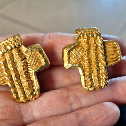 Christian Lacroix cross clip-on earrings used