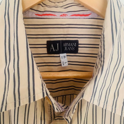 Armani Jeans striped dress shirt XL like new beige blue