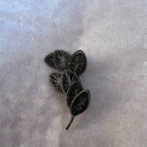 Silver branch brooch with leaves and silver thread like new