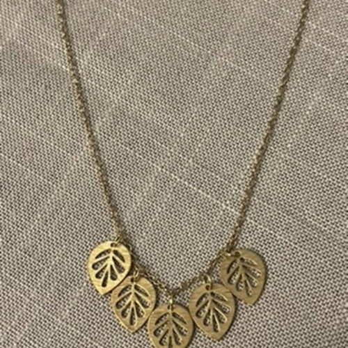 Leaf necklace and earrings set new, brass, gold tone