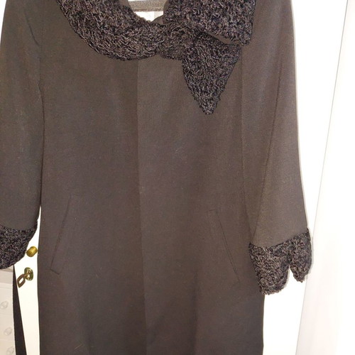 Angelo black wool coat used, size XL, astrakhan fur collar