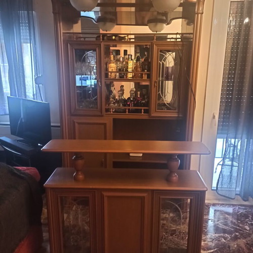 Bar living room unit like new, carved natural wood