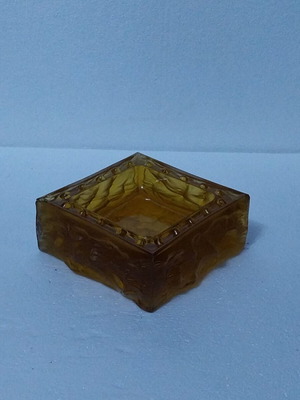 Square Sklo Union Rosice Ashtray like new, amber glass 1968