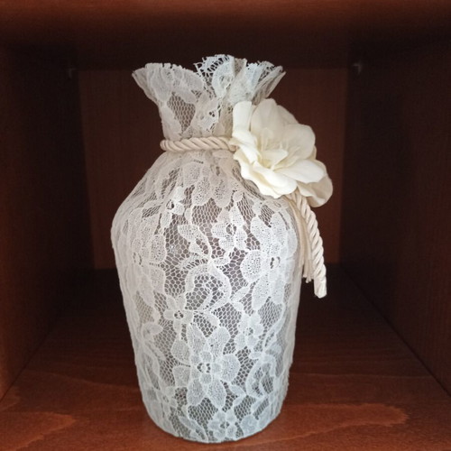Vintage handmade decorative vase with lace