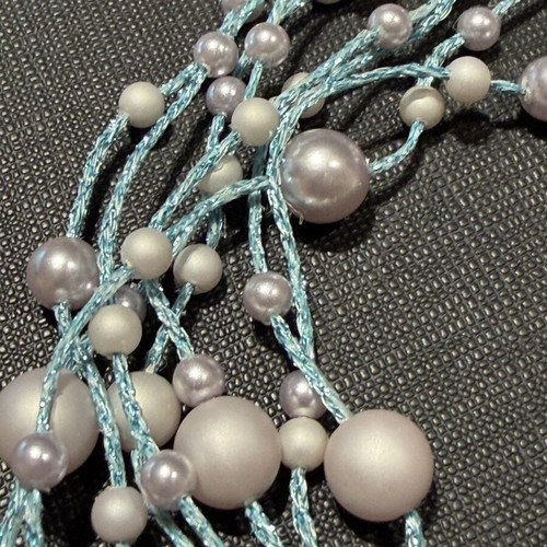 Multi-strand light blue and pearl-beaded necklace, 47cm