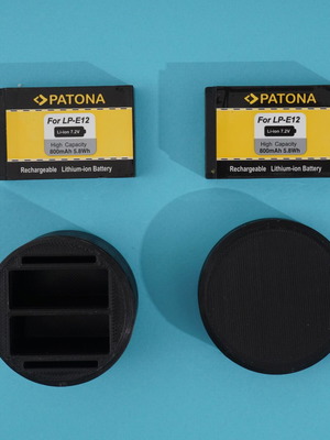 Μπαταρίες LP-E12 για Canon μεταχειρισμένες με 3d printed θήκη μπαταριών