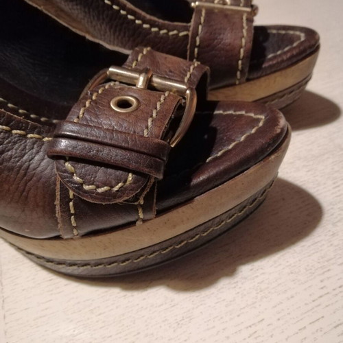 Zara platform shoes genuine leather used, brown, size 38
