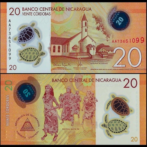 Nicaragua 20 Cordobas 2022 polymer banknote new