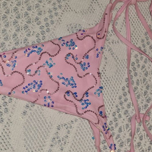 Bikini set pink size M/L like new with pearls, Brazilian tie
