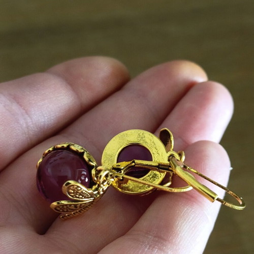 Retro women's stainless steel earrings with purple glass stone new