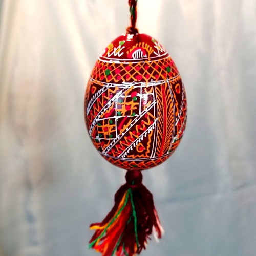 Handmade Wooden Decorative Egg Pysanka like new with Hanging Cord
