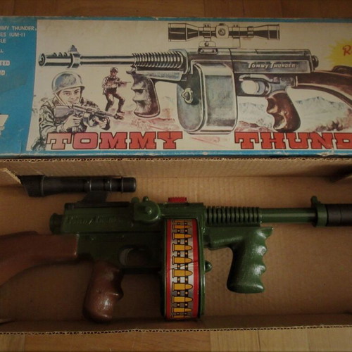 Vintage Tommy Thunder Automatic Battery-Operated Toy Lithograph Box from Lyra 70s like new