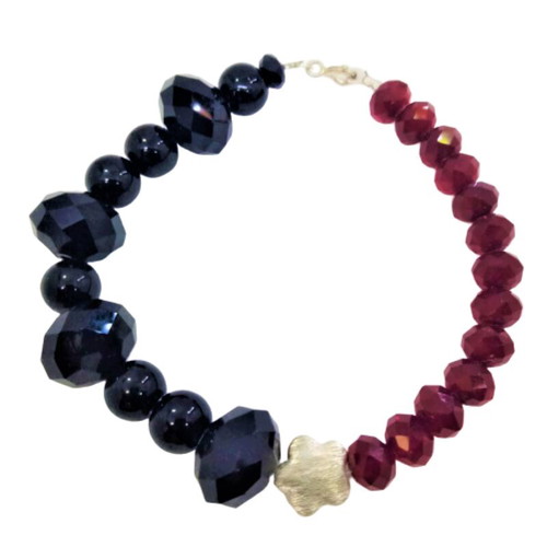 Bracelet with crystals and 925 silver flower new