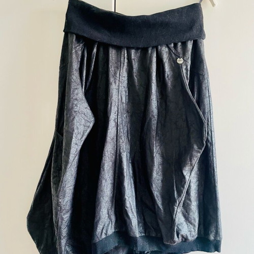 Attrattivo black crinkled asymmetric midi skirt like new, size Small