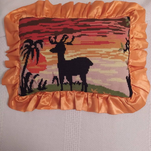 Pillow with handmade cross-stitch design like new