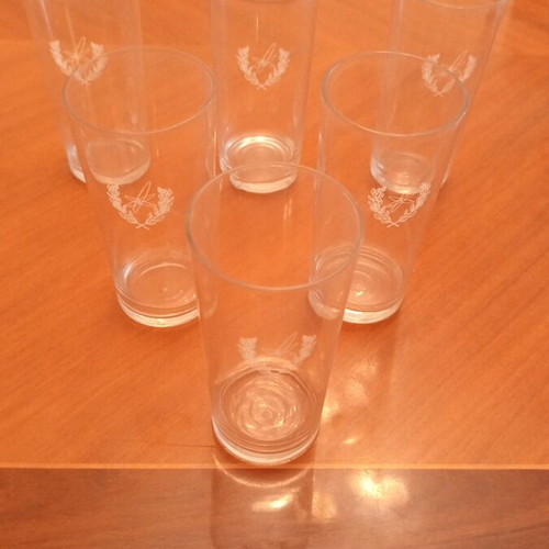 Vintage set of 6 highball glasses with nuclear radiological defense emblem