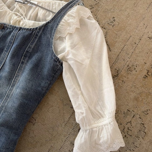 H&M denim corset and white romantic top, size XS