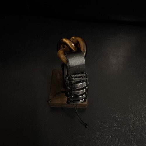 Men's leather bracelet with Tiger Eye and hematite, new