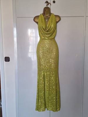 Mya dress new with tags size small lime green sequin with gold chain back