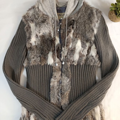 On Line women's cardigan with faux fur like new, grey and brown