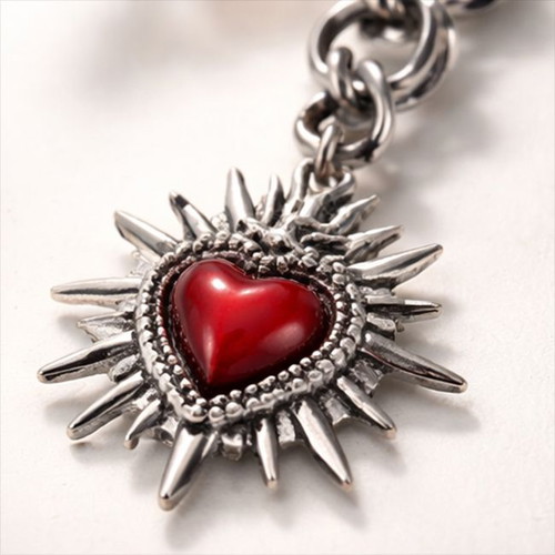 Steel earrings with Byzantine weave and red embossed hearts new