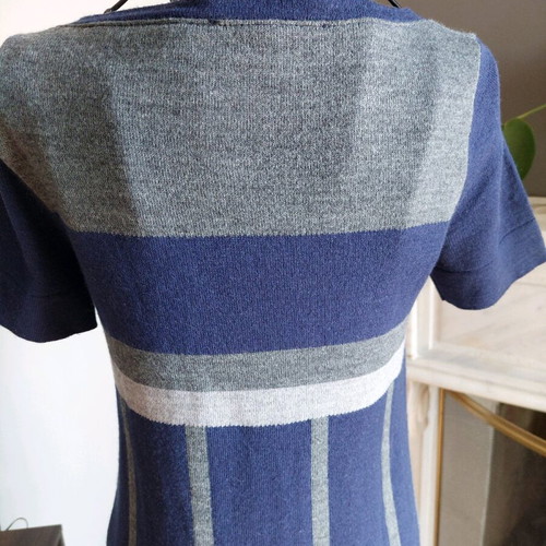 Sandro Ferrone midi dress made of merino wool like new, gray and blue