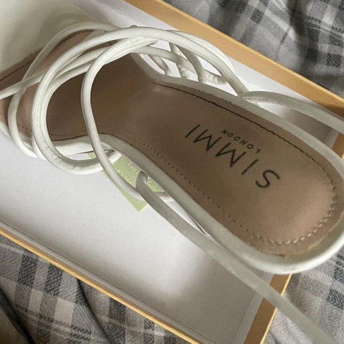 Simmi London white sandals with ankle straps and square toe, used