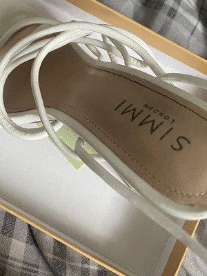 Simmi London white sandals with ankle straps and square toe, used