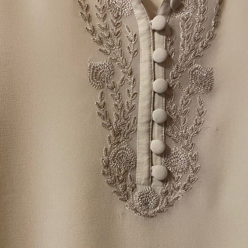 Silk women's shirt size 5XL beige embroidered with beads like new