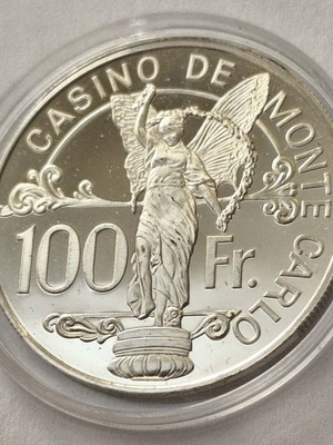 Monaco Casino de Monte Carlo 1977 Proof Silver 100 Franc Token Coin