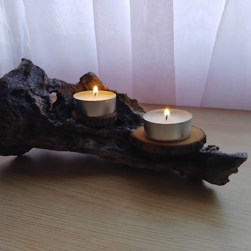Handmade double candlestick from natural driftwood