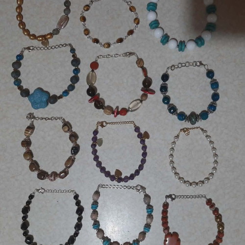 Bracelets pack of 12 new, 925 silver, steel, genuine stones, size 6