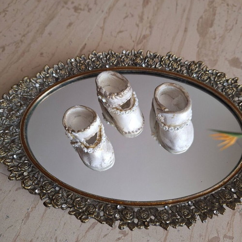 Set of 3 Handmade Clay Miniature Shoes Romantic Style