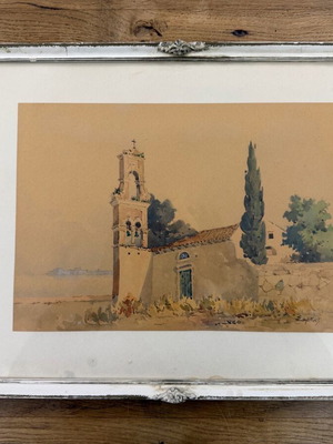 Υδατογραφία Ναλτσατζιάν Σαλκής μεταχειρισμένη, θέμα Κέρκυρα Εκκλησάκι